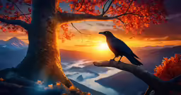 the bird is sitting on the tree limb