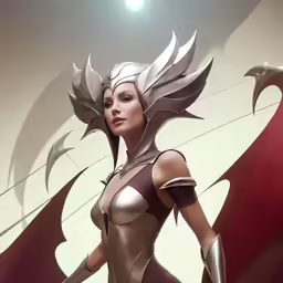 a futuristic woman dressed in an armor with an outstretched arm