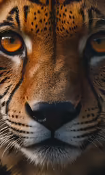 close up of an orange tiger staring at the camera