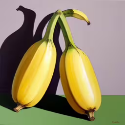 two yellow bananas in a shadow of each other