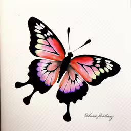 a drawing of a butterfly with an image of a red and white wing
