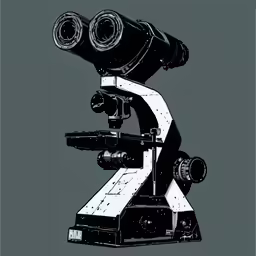 a camera and microscope on a grey background