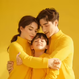 a mother, father and son cuddle together