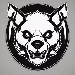 the head of a dog that has its teeth open and eyes closed,the head of an angry dog on a black circle