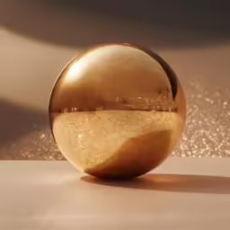 a shiny golden ball sitting on top of a counter