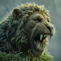 a large roaring lion with his mouth open
