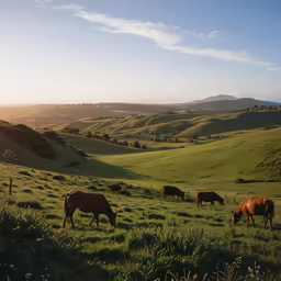 cattle grazing in the wild on an expansive rolling mountain range
