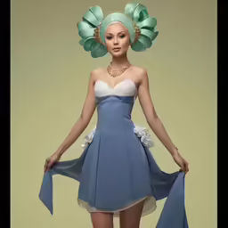 the fashion show with a woman in an unusual blue dress