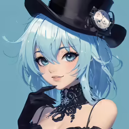 anime girl with blue hair and an eye patch