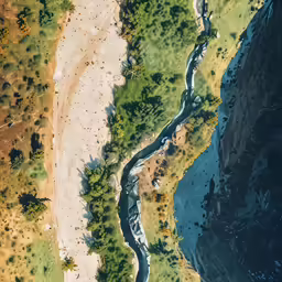 aerial view of a river and beach and land