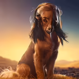 an artistic painting of a dog on a grassy field