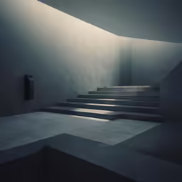 a set of stairs lit up with lights in a room
