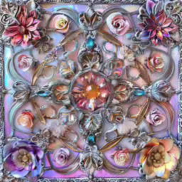 a beautiful metal picture with many flowers and filigrees,art nouveau flower and filigreed frame