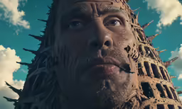 a strange man with spikes on his face