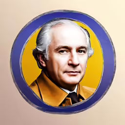 a photo of a man wearing a suit with a tie in a blue circle