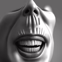 a skull face has two different teeth and is smiling