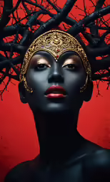 the beautiful woman with makeup is wearing a mask