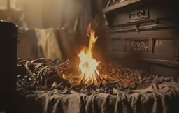 a fire is shown in the middle of some rocks