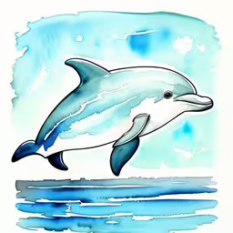 a watercolor painting of a dolphin jumping from the ocean,this is an image of dolphin jumping over the water