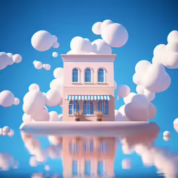 an house in the middle of a lot of white clouds
