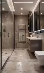 a bathroom is shown with toilet, shower and sink
