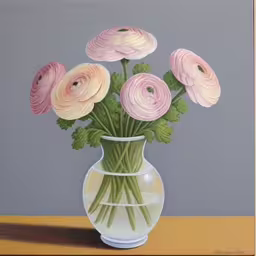 a painting of pink flowers in a white vase,a picture of a vase full of flowers on the table,a painting of a white vase with flowers in it,a painting of flowers in a white vase on a table,painting of flowers in a vase on top of a table