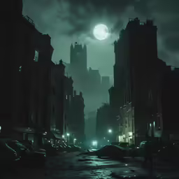a large city in the middle of a rainy night