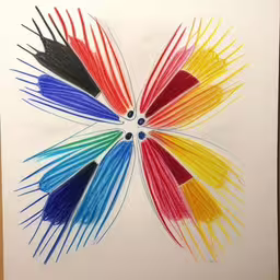 a colorful drawing is featured in a framed photo