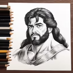 an drawing of jesus from the bible, with his long hair and beard