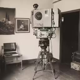 a black and white photo of a camera