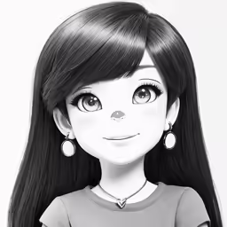 a black and white image of a girl with long hair
