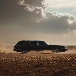 a black van drives through the dirt