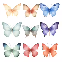 butterflies with different color variations on white