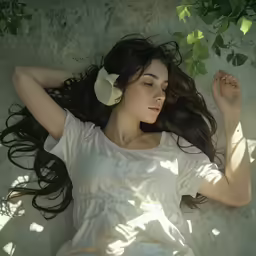 a young woman poses on the ground in a field