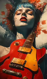 a painting of a woman with an electric guitar