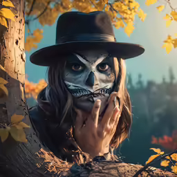 a woman with makeup painted as a skeleton