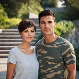 the man and woman are posing for the camera