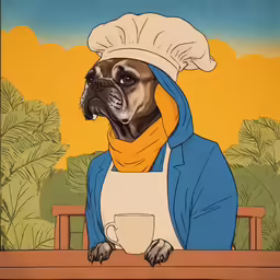 a dog wearing a blue and white cap is sitting down