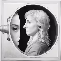the girl looking into an open doorway at another woman
