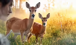 a couple of deer standing next to each other