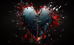 a broken heart in the middle of some shattered glass