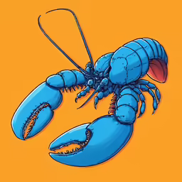 blue lobster on an orange background with caption in english