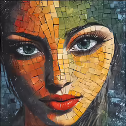 an artisticly decorated portrait of a woman with bright colors