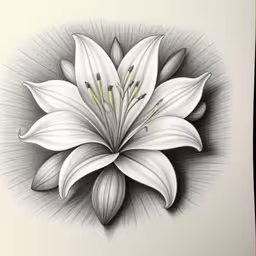 white lily on a sheet of white paper,a black and white photo with a flower