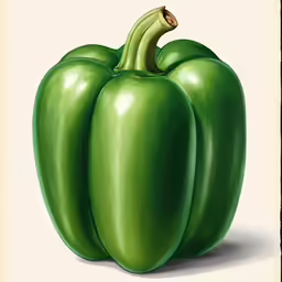 a painting of green bell peppers on a white background
