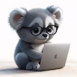 a small stuffed animal sitting next to a laptop computer
