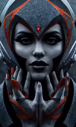 a woman is wearing an alien mask with horns on her head