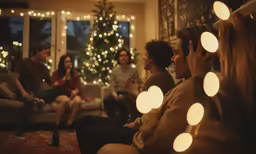 people sitting on a couch listening to someone using their cell phone