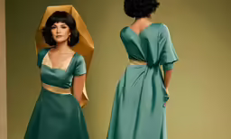 an african american woman in green and gold
