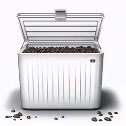 a big metallic container filled with coffee beans